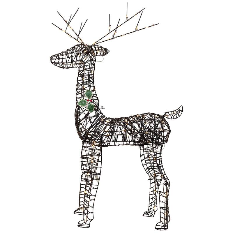 LED Lighted Rattan-Style Reindeer Outdoor Christmas Decoration - 46.5" - Brown