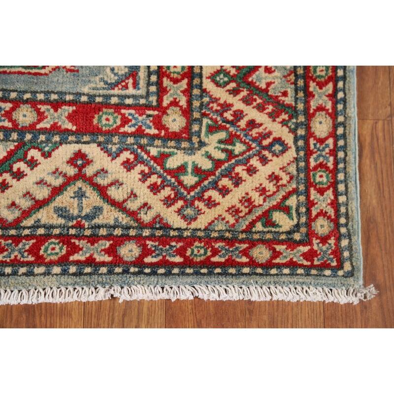 Geometric Kazak Oriental Runner Rug Hand-Knotted Wool Carpet - 2'8" x 12'2"