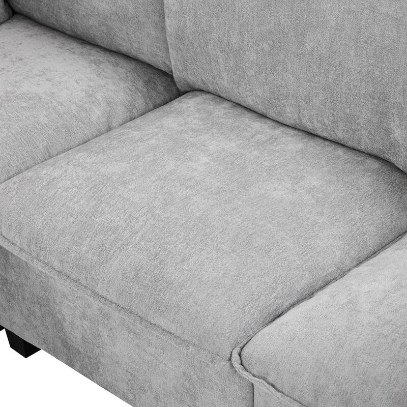 90" Chenille U-Shaped Sectional Sofa with Movable Ottoman, Coffee Table with Hidden Charging Devices, and Free Configurations