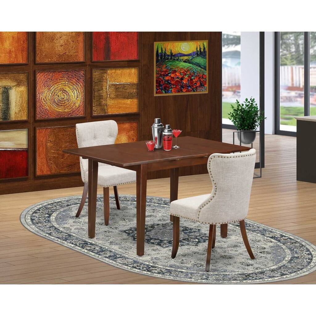 HomeStock 3-Pc Mahogany Finish Solid Wood Top Dining Table Set