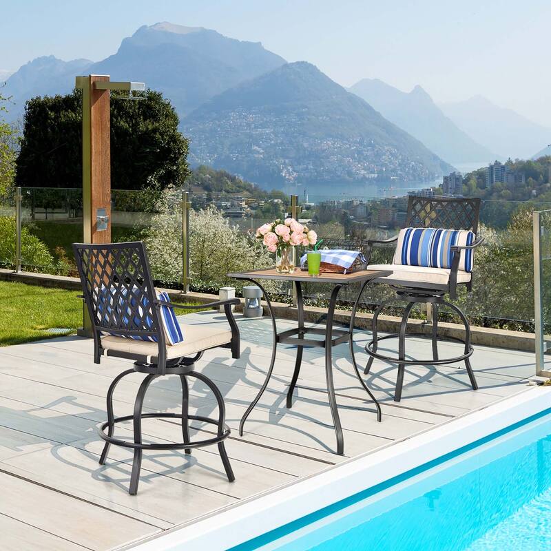 2 PCS Outdoor Bar Stool Set Patio Swivel Chairs with Soft Cushions