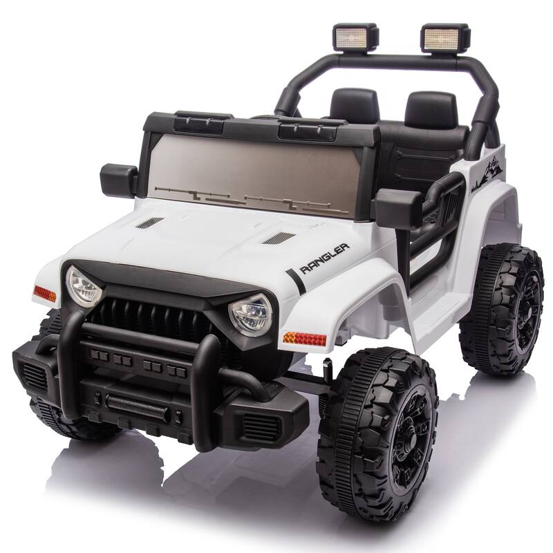 Ride on Truck Car with Removable Steering Wheel, Electric Car for Kids with LED Lights, Tan Battery Powered Electric Car