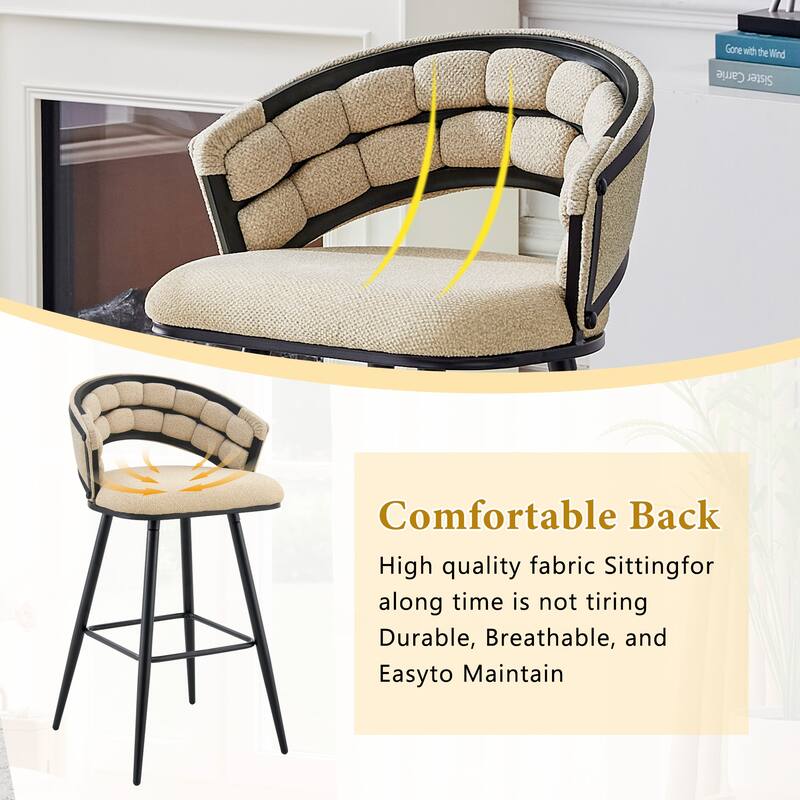 Set of 2 Velvet Bar Stools with Black Iron Legs, Modern Counter Height Stools for Home Bar