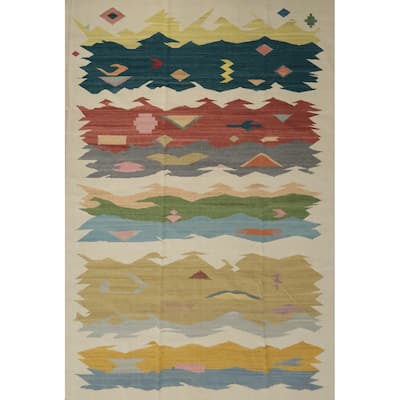Hand Woven Oriental 100% Wool Carpet Southwestern Modern Multi-Colored Kilim Area Rug - 10' 1'' X 8' 4''