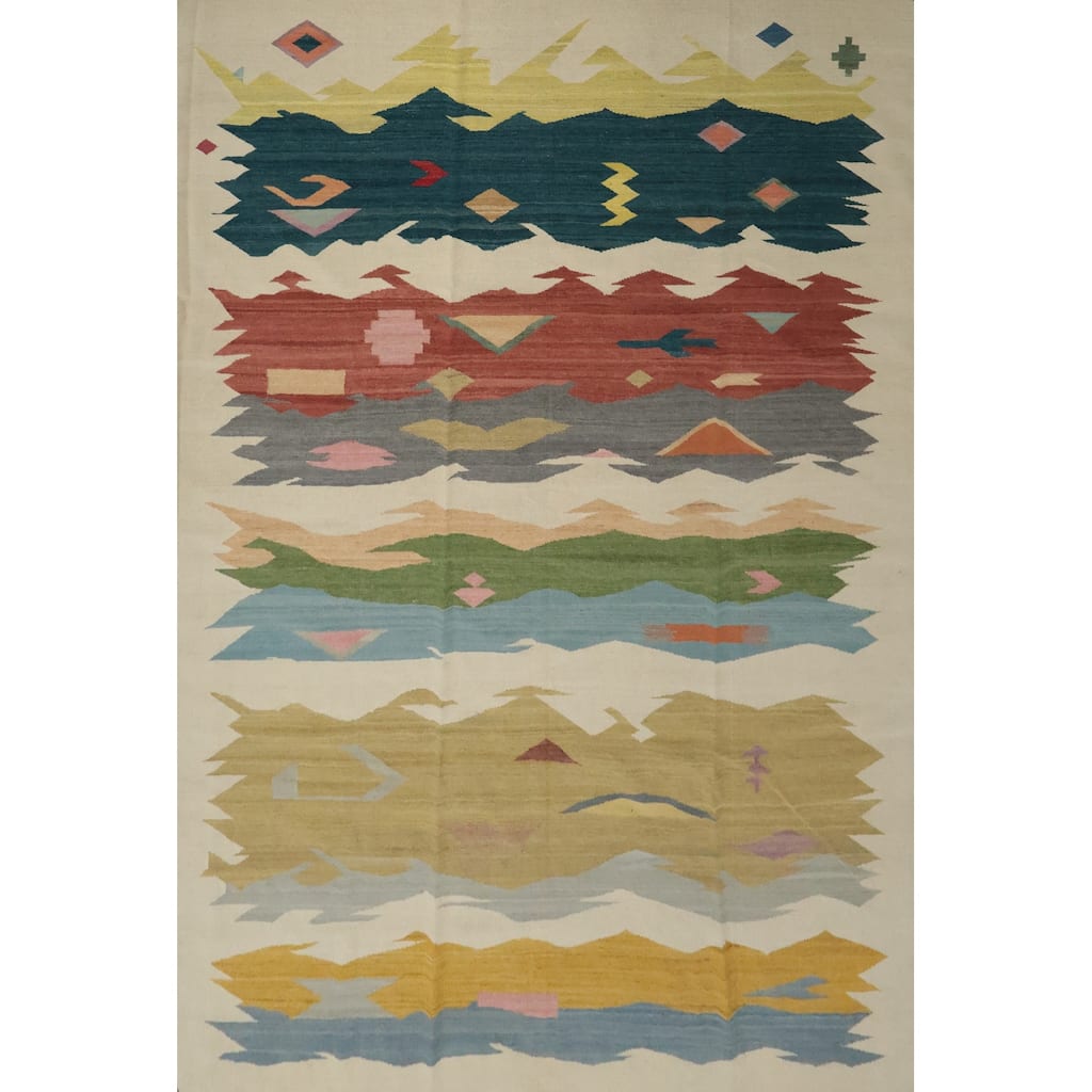 Hand Woven Oriental 100% Wool Carpet Southwestern Modern Multi-Colored Kilim Area Rug - 10' 1'' X 8' 4''