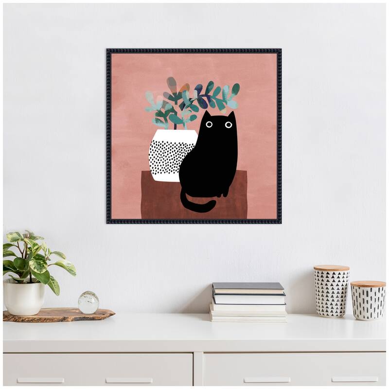 Kate and Laurel AR Black Cat No. 17 by Planet Cat Framed Canvas Wall Art Print