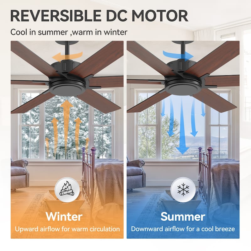 48/56/60 Inch Reversible Blade Ceiling Fan No Light with Remote Control