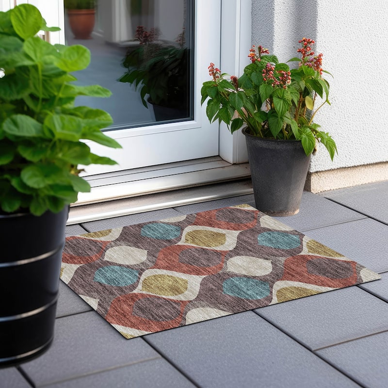 Machine Washable Indoor/ Outdoor Chantille Contemporary Geo Rug - Brown - 1'8" x 2'6"