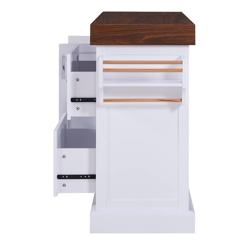 53" Large Kitchen Island with 3.5" Thick Desktop, Spice and Towel Racks, Kitchen Island with Storage on 5 Wheels, 2 Drawers