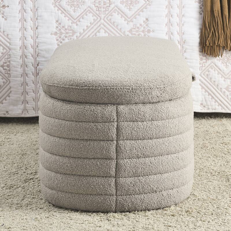 Modern Grey Teddy Fabric Storage Ottoman Bench