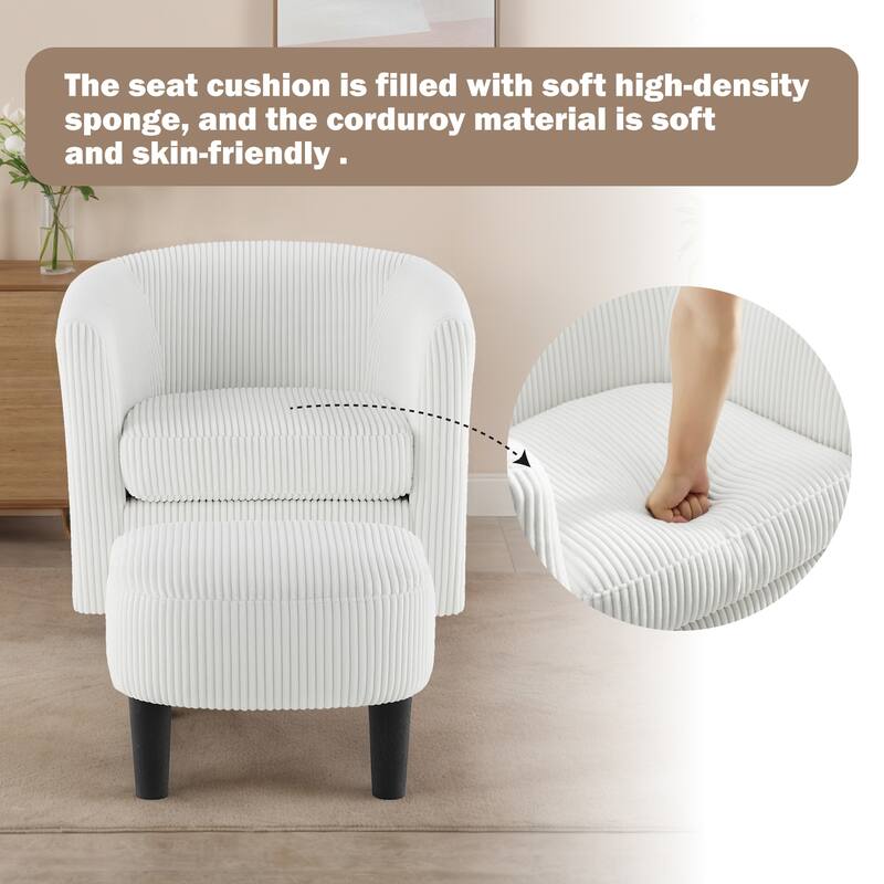 Upholstered Accent Chair,Modern Barrel Chair with Ottoman