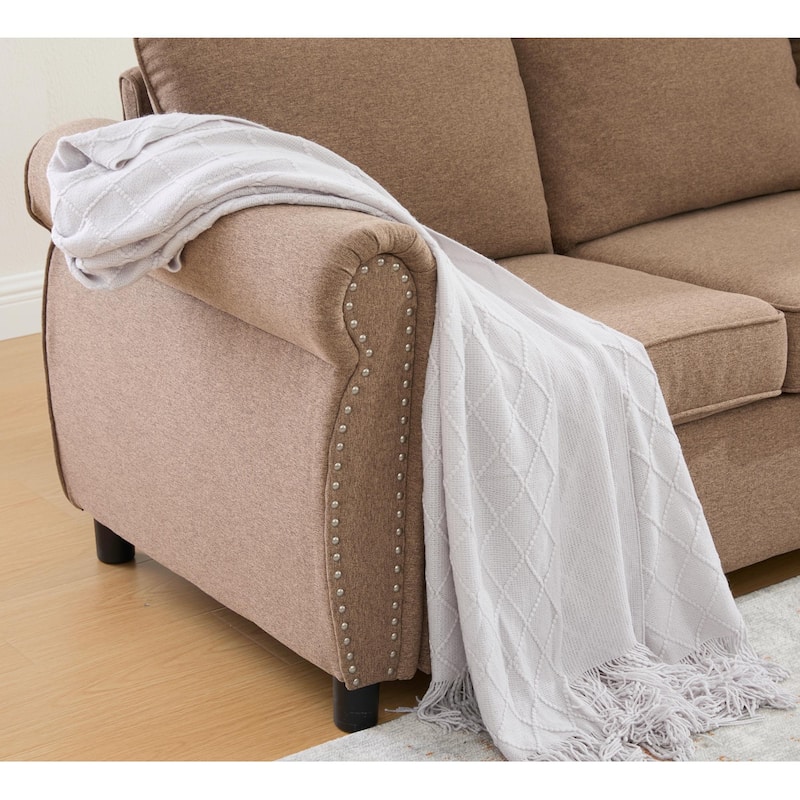 2 in 1 Pull Out 6 Seater L Shaped Sleeper Sectional Sofa Bed, 104" Brown