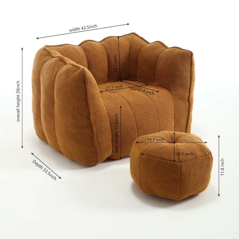 Soft Comfy Accent Chair with Ottoman,High Resilient Foam,Chenille Fabric