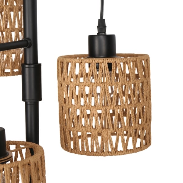3 Light Rattan Standing Tall Lamp Vintage Floor Lamps Non dimmable Black