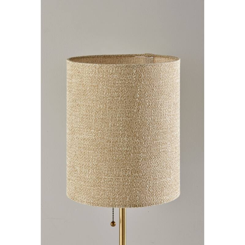 Black and Gold Marble Metal Base Table Lamp with Beige Fabric Drum Shade and Pull Chain - 10” x 10” x 28” (D x W x H)
