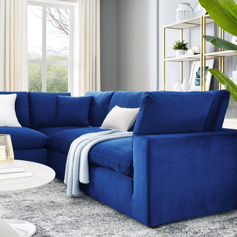 Commix Down Filled Overstuffed Velvet 5-Piece Sectional Sofa
