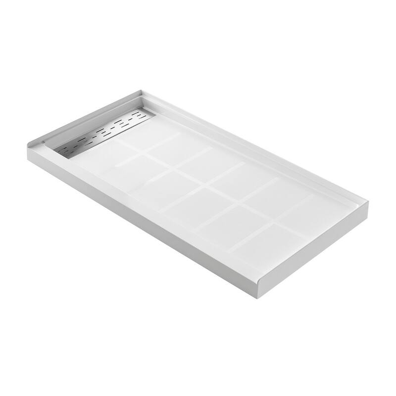 MEDUNJESS 60" X 30" White Shower Base, Non-Slip Design - 60''x30''L