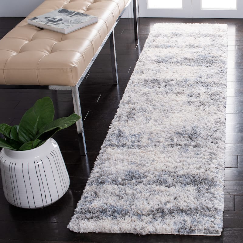 SAFAVIEH Berber Shag Fredrika Modern 1.2-inch Thick Rug - 2' x 6' Runner - Ivory/Charcoal