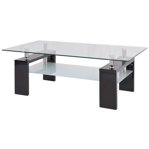 vidaXL High-Gloss Coffee Table with Shelf 43.3"x23.6"x15.7" Black