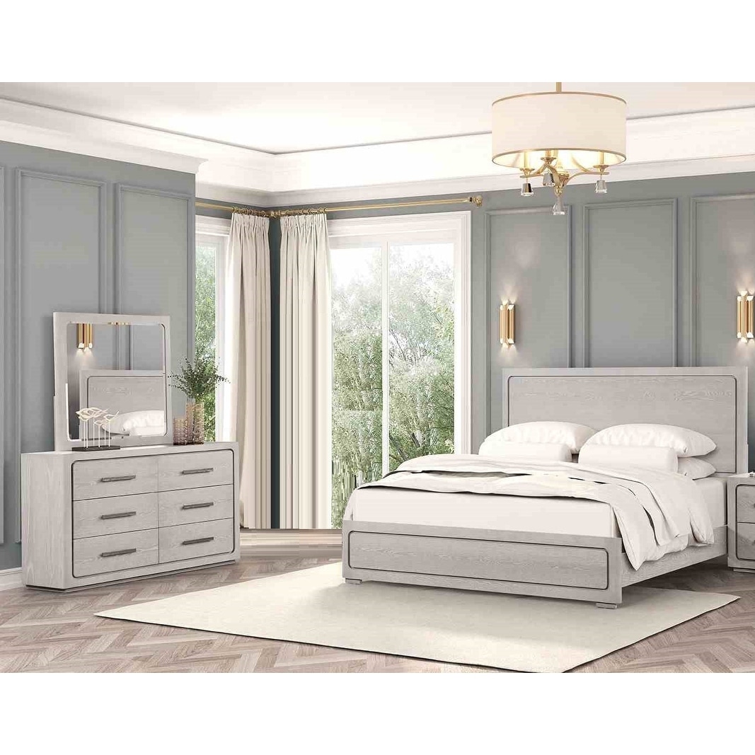 3pc White Bed Dresser Mirror w Jewelry Tray Drawer Bedroom Set