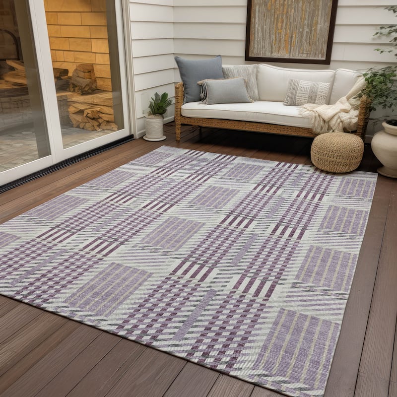 Machine Washable Indoor/ Outdoor Geometric Stripe Chantille Rug - Lavender - 8' x 10'