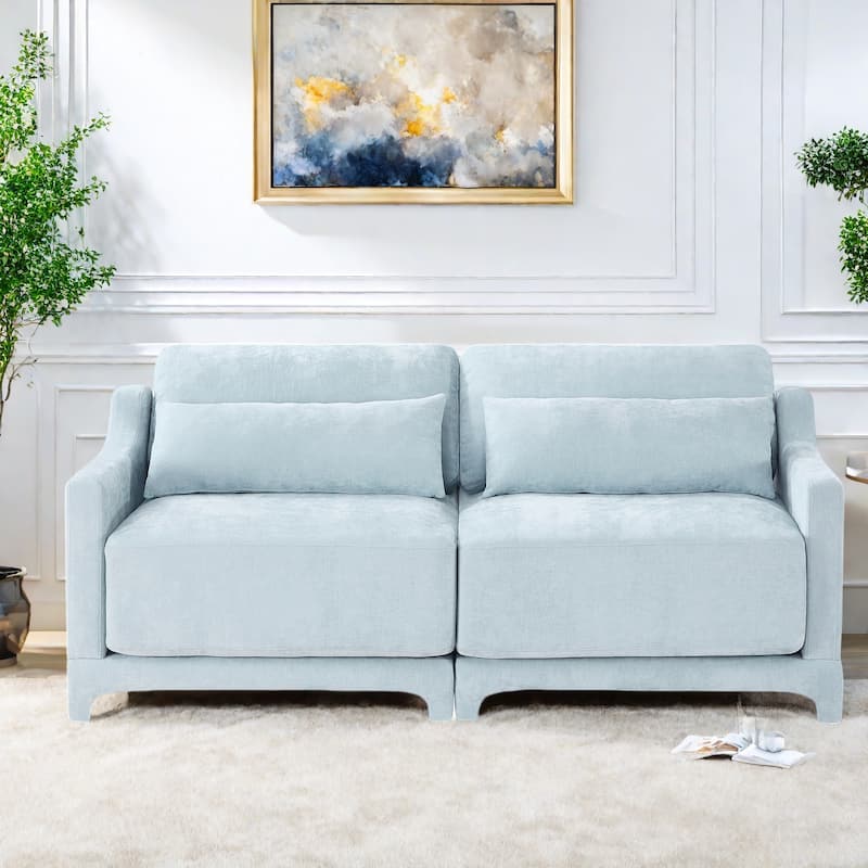73.2" Chenille 3-Seater Sofa with 2 lumbar pillows for Living Room - Sky Blue