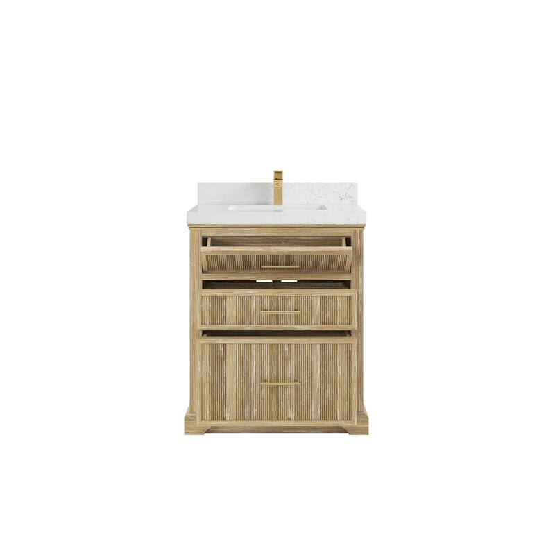 Willow Collections 30 x 22 Alys Solid Teak Wood Single Sink Bathroom Vanity with Quartz or Marble Countertop
