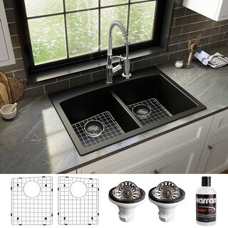 Karran Drop-in Quartz 33 in. Double Bowl 50/50 Kitchen Sink Kit