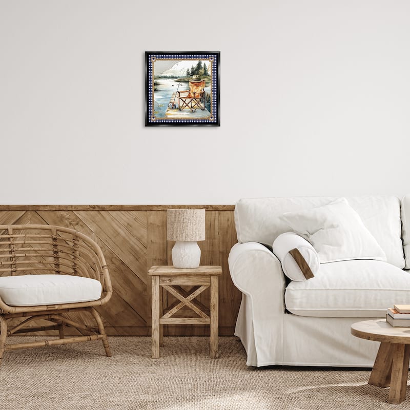 Stupell Fishing Chair on Dock Framed Floater Canvas Wall Art Design By Nicole DeCamp