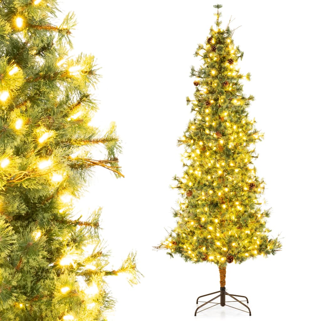 Gymax 8 FT Pre-Lit Artificial Christmas Tree Cashmere Xmas Tree w/ 702