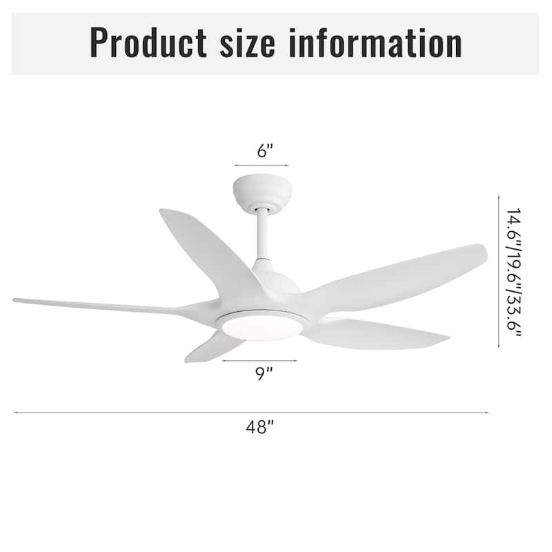 48 Inch Ceiling Fan with Dimmable LED Light and Remote Control - White