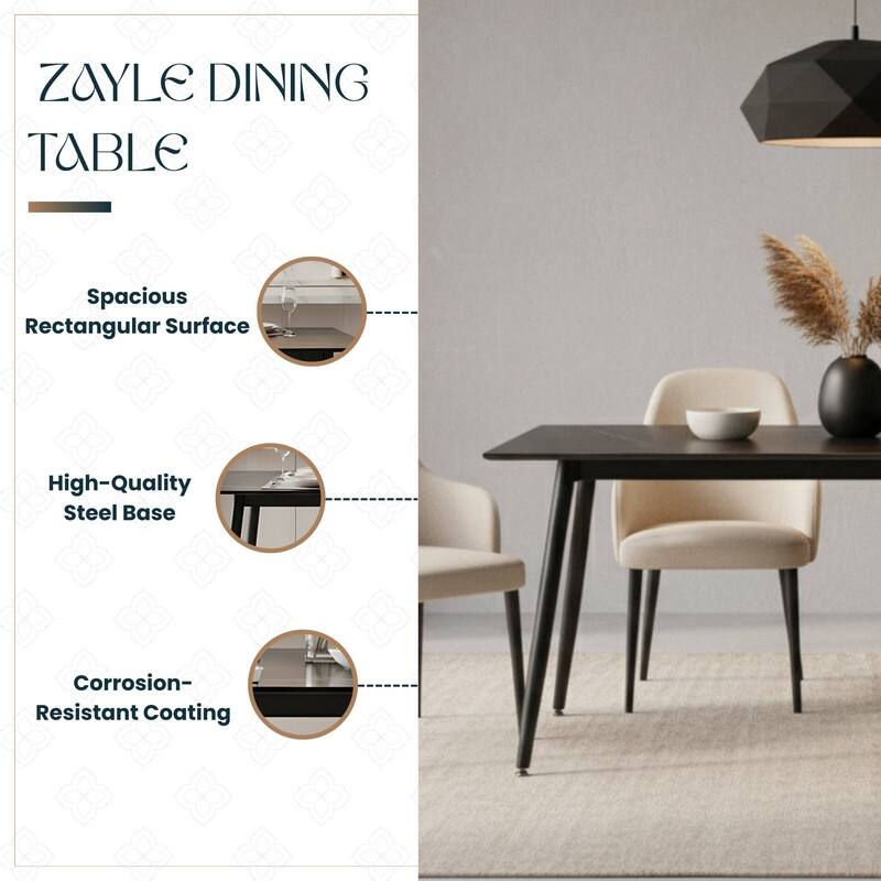 Zayle Rectangular Dining Table with Glass/Sintered Stone Tabletop in Steel
