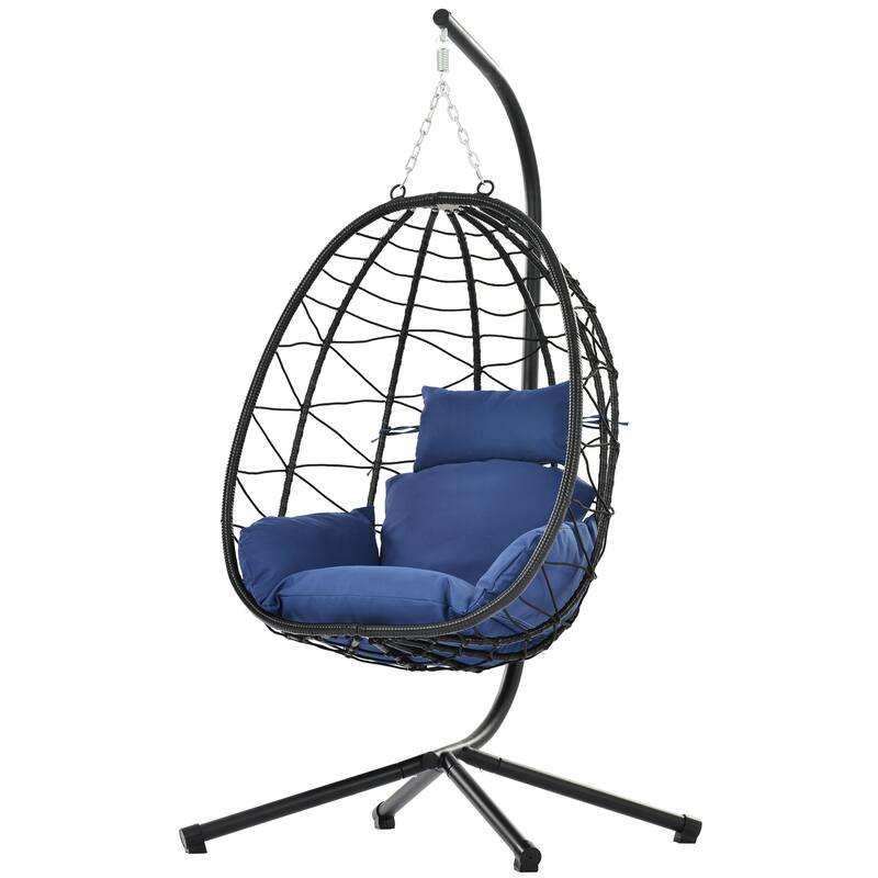 Wicker Hanging Egg Chair with Stand for Home Balcony - 77