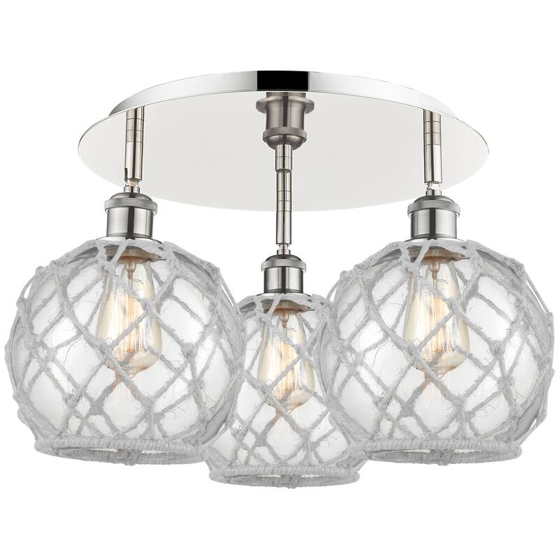 Innovations Lighting Endless Possibilities Ballston - Farmhouse Rope - 3 Light 20" Flush Mount - Clear Glass with White Rope/Polished Nickel