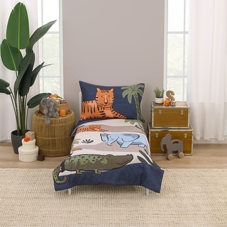 Carter's Jungle Navy, Tan, Blue, and Orange Oh Snap, It's Bedtime 4 Piece Toddler Bed Set