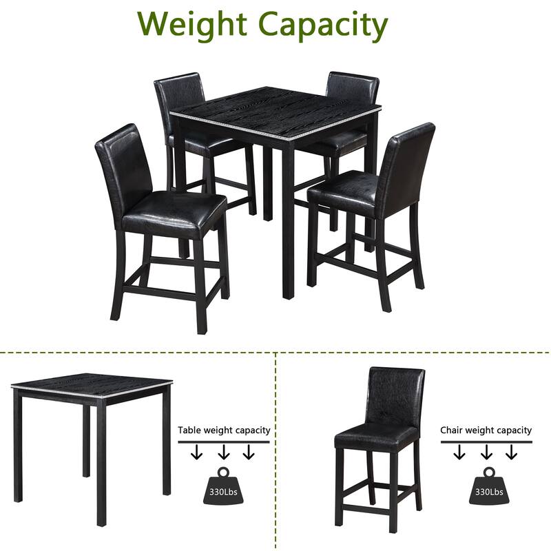 Modern Style 5-Piece Dining Set with Square Counter Height Table and 4 Upholstered Dining Chairs