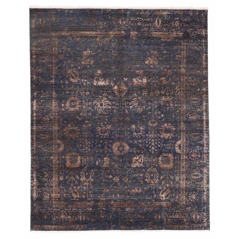 ECARPETGALLERY Hand-knotted Heritage Dark Navy Silk, Wool Rug - 8'1 x 9'11
