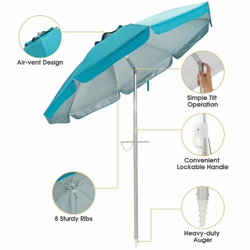 Costway 6.5 FT Patio Beach Umbrella Sun Shade Tilt Aluminum Sports