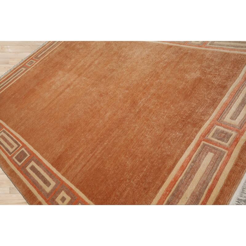 8'3''x11'6'' Hand Knotted Wool Peach Tibetan Modern Plush Pile Rug - 8' 3'' x 11' 6''
