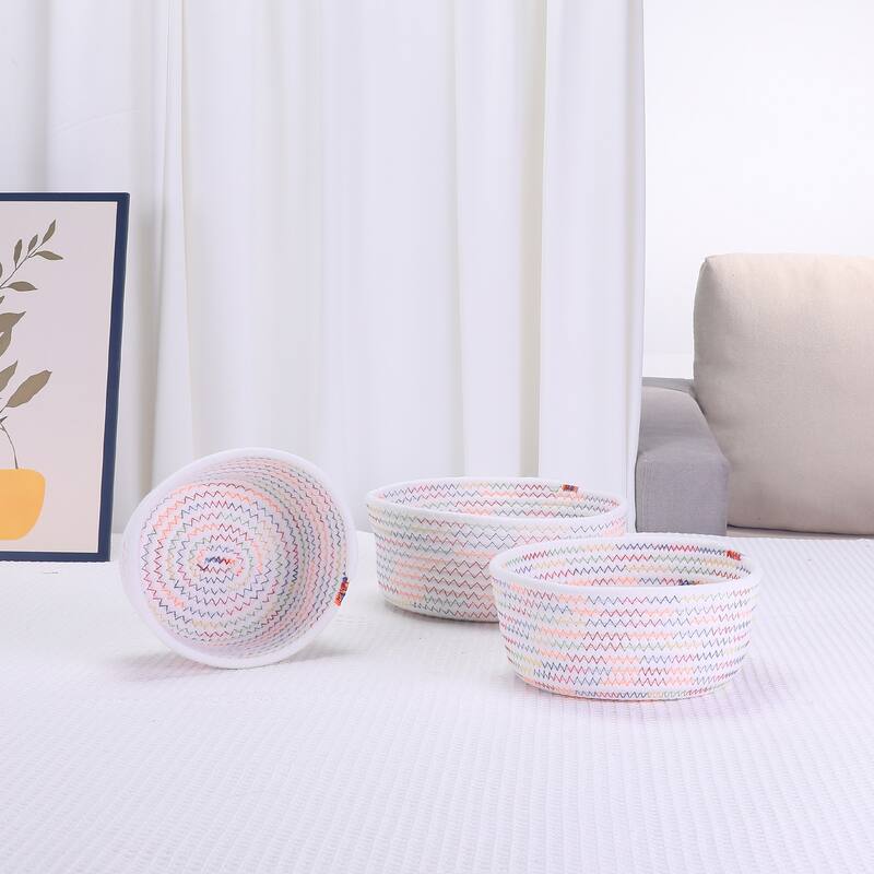 Round Woven Storage Basket, Small Storage Bin for Entryway Desk Key Tray Bowl, Catchall Home Decor