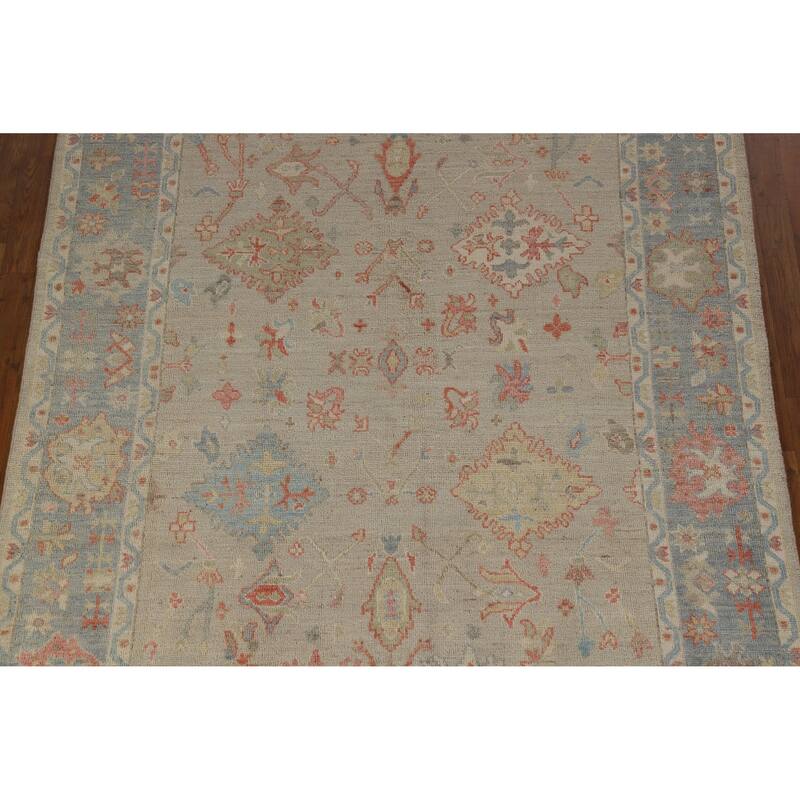 Hand Knotted Oriental 100% Wool Carpet Transitional All-Over Beige & Ivories Oushak Area Rug - 8' 11'' X 6' 0''