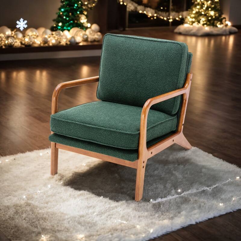 Mid Century Modern Wood Frame Accent Chair Lounge Chair Armchair with Removable Cushions