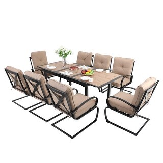 Overstockmfstudio 7 9 Piece Patio Dining Set With 6 C Spring Motion Metal Rocker Chairs And 1 Expandable Outdoor Dining Rectangle Table 9 Piece Sets Dailymail