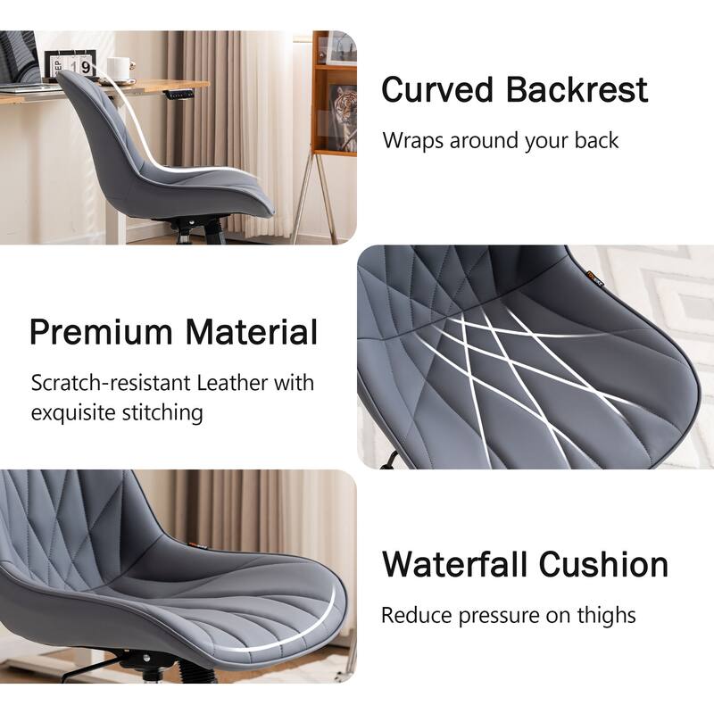 Armless Swivel Office Chair, Faux Leather Task Chairs with Wheels