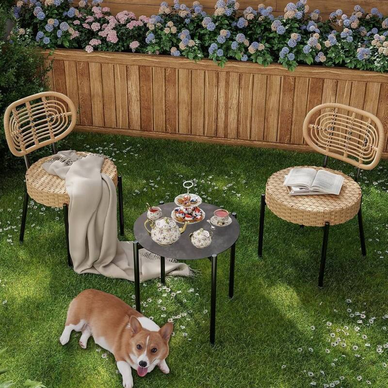 3 Pieces Outdoor Patio Set with Coffee Table for Balcony, Garden, Lawn or Backyard - 3PCs - Brown+Black