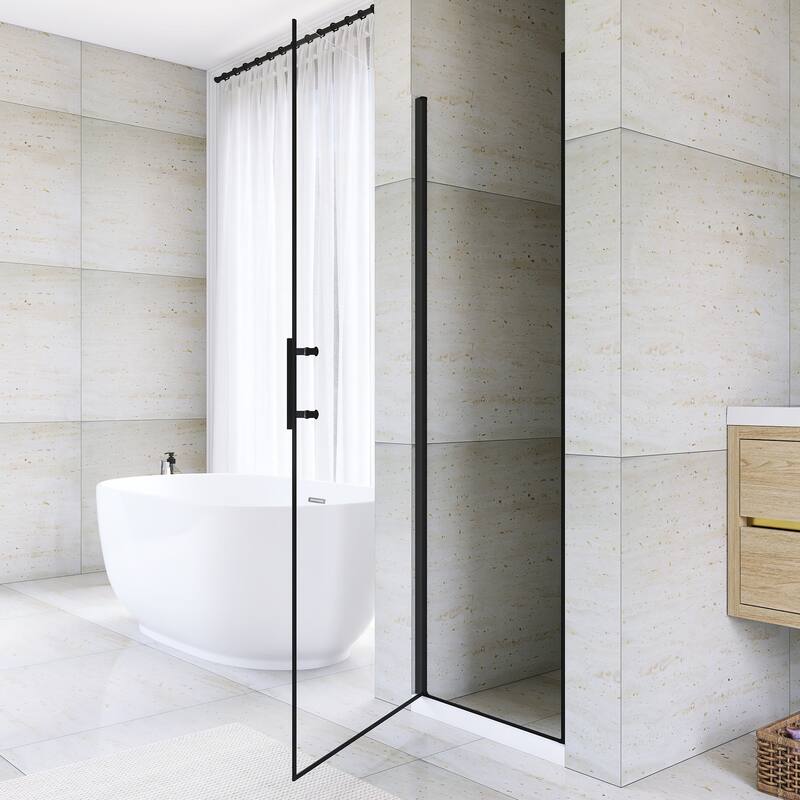 Pivot Semi-Frameless Shower Door in Matte Black Finish