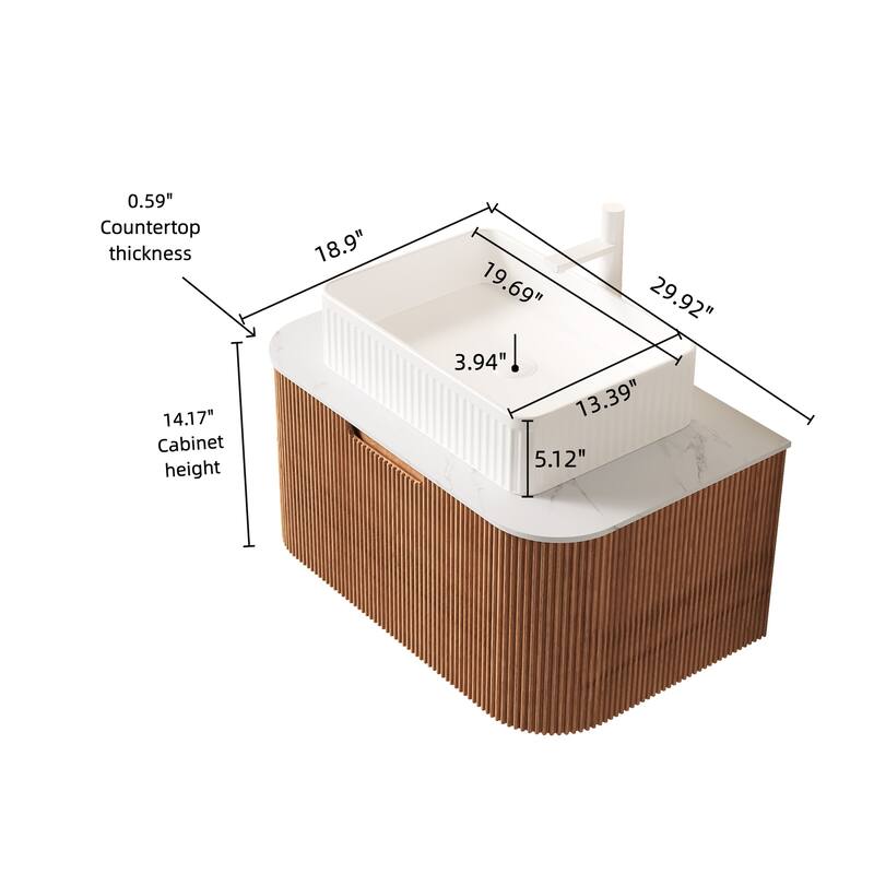Wall Mounted Striped Bathroom Storage Cabinet with Sink