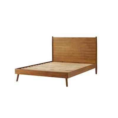 Ozzy King Size Bed with Slat Panel Design, Natural Acacia Wood Finish