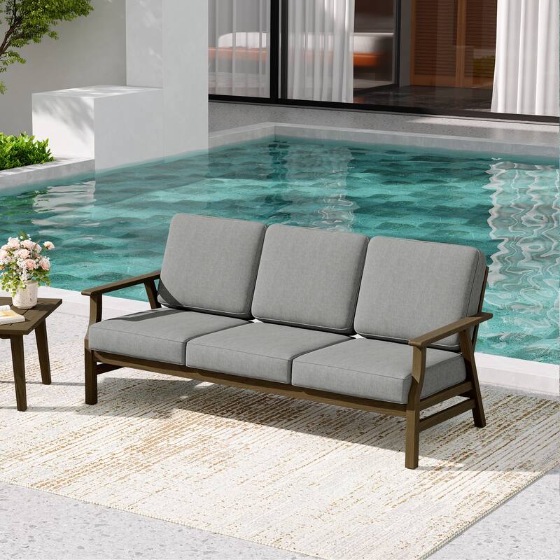Teak Frame Outdoor Loveseat Daybed with Water-Resistant Cushions.