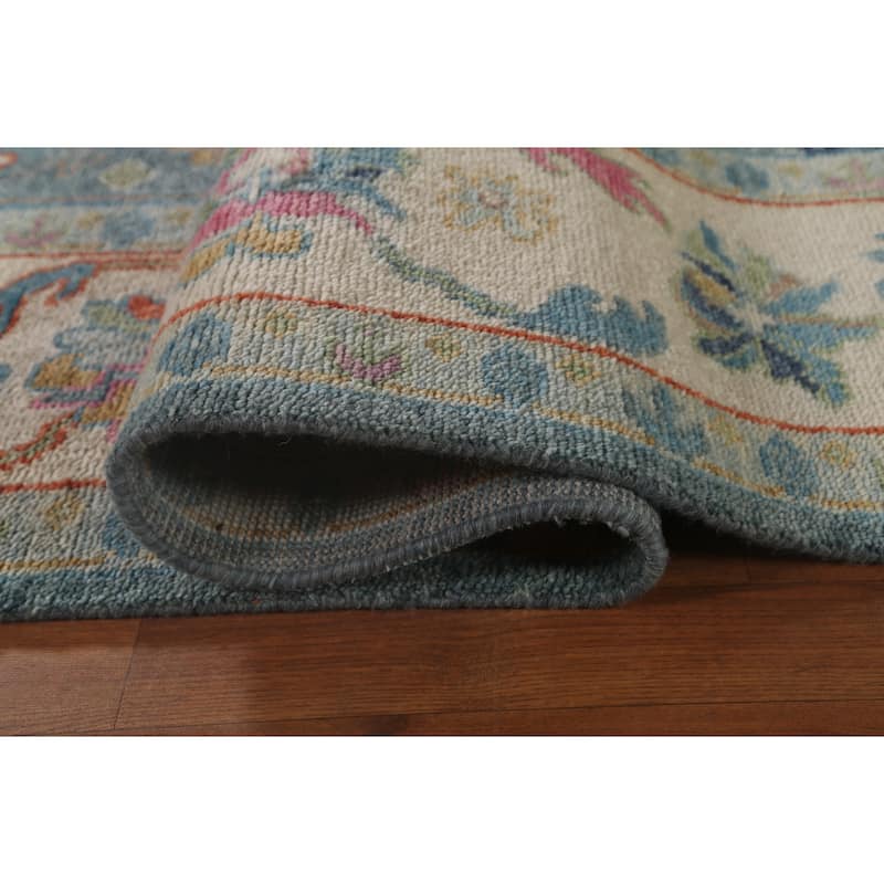 Blue Floral Oushak Oriental Area Rug Handmade Wool Carpet - 8'8"x 12'0"
